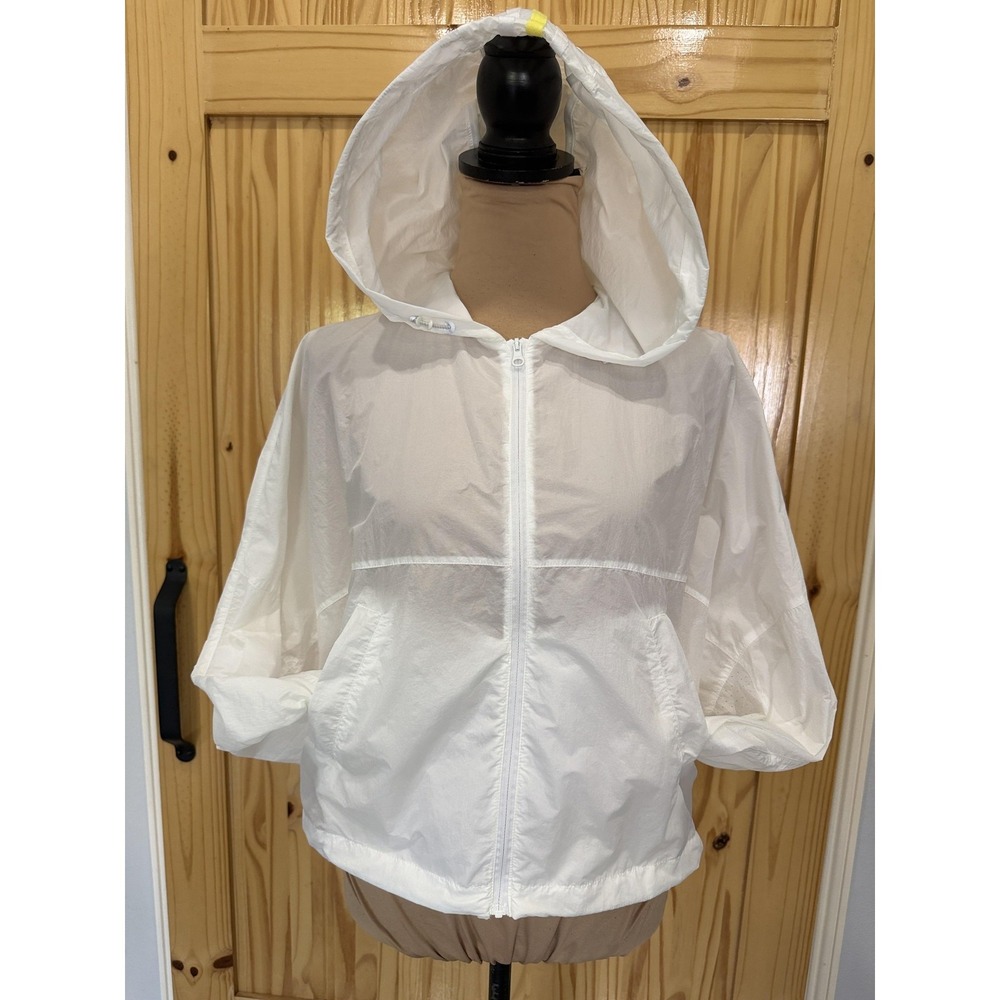 LEDIN Jacket Womens Small White Hooded Windbreaker Zip Pockets Lightweight